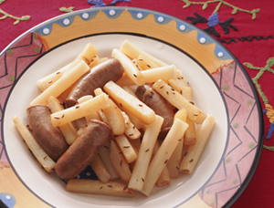 ポテトとソーセージのマカロニソテー