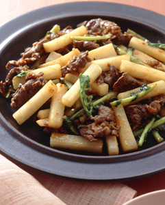 だいこんと牛肉のピリ辛いため