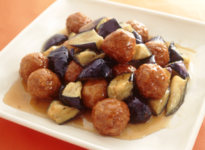 なすと肉だんごの甘酢あん