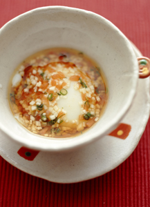 温泉卵の野菜だし