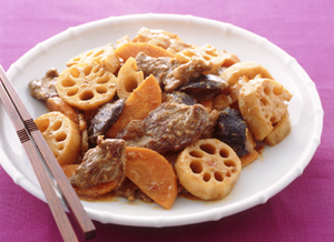 れんこんと牛肉の辛みそいため